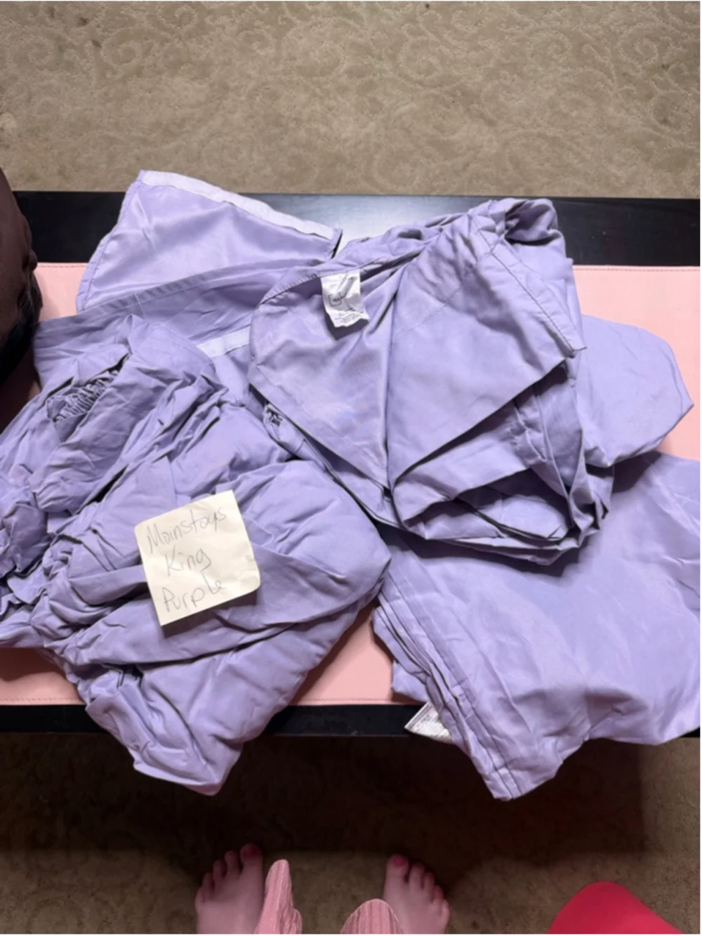 Mainstays King Purple Sheet Set 1 Flat, 1 Fitted, 2 Pillow Cases, & Storage Bag